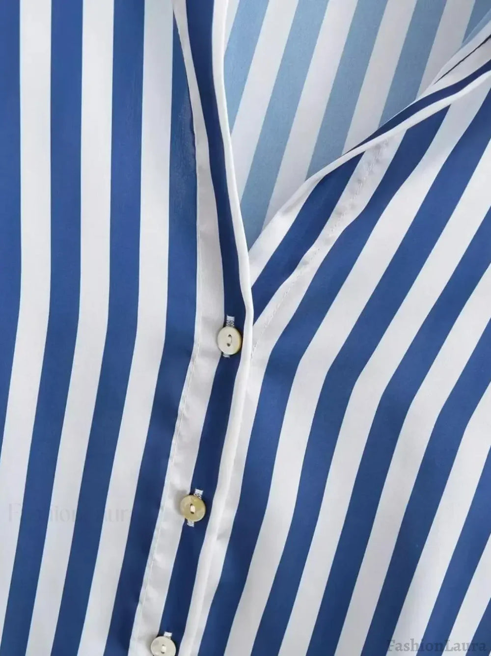 Autumn Lapel Blue White Striped Satin Single Breasted Loose Tops Blouse