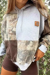 Autumn Winter Patchwork Hooded Hoodie Grey / S