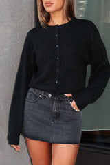 Cropped Long Sleeve Cardigan S / Black