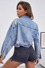 Distressed Raw Hem Denim Jacket