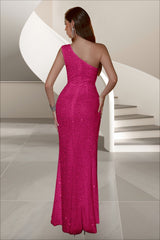 Hand Beaded One Shoulder Slit Formal Dress