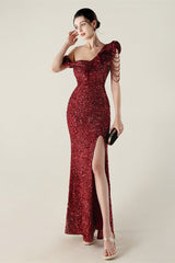 Draped One Shoulder Ruffle Formal Dress