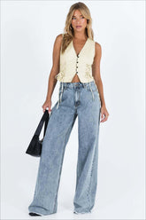 Relaxed Fit Raw Edge Dragging Jeans Blue / S