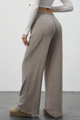 Draped Drawstring Wide Leg Knit Pants
