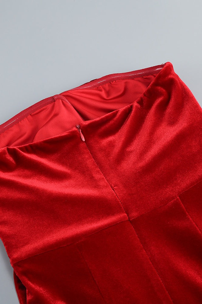 Velvet Strapless Split Party Dress