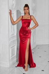 Satin Split Bodycon Party Dress XS / Red