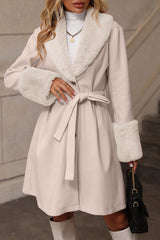 Fur Collar Belted Midi Trench Coat White / S
