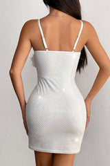 Sequin Fur Trim Strapless Party Dress