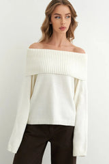 Solid Color Off Shoulder Knitted Sweater