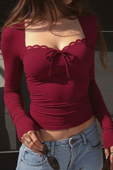 Lace Trimmed Slim Fit Bodysuit Knit Top