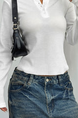 Button-Front Long Sleeve Knit Top