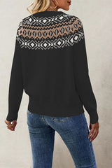 Jacquard Crew Neck Knit Pullover Sweater