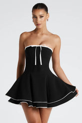 Contrast Bustier Lace-up Back Cocktail Dress S / Black