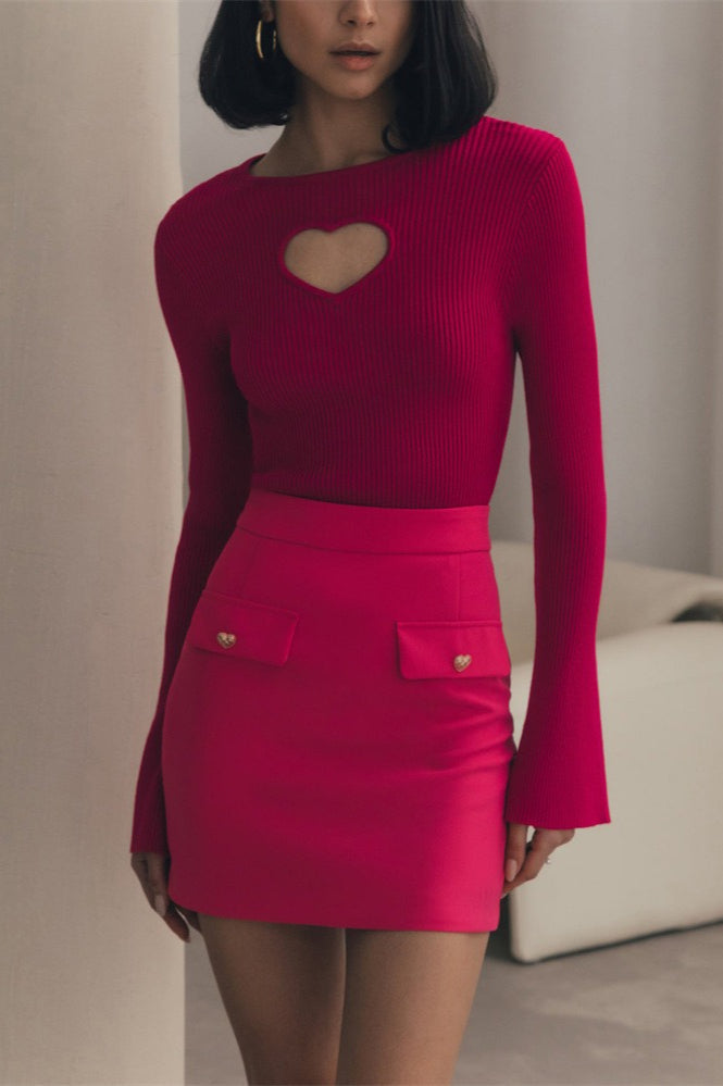 Heart Cutout Slim Fit Knit Sweater Red / S