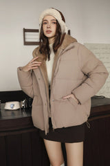 Faux Fur Panel Cropped Puffer Jacket M / Khaki