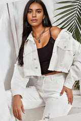 Distressed Raw Hem Denim Jacket