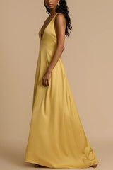 Backless Satin Slip Maxi Dress S / Yellow