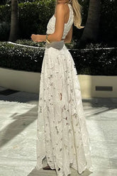 Lace Hollow Out Loose Beach Two Piece Boho Dress White / S