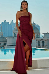 Asymmetrical One Shoulder Slit Party Dress