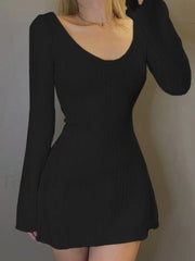 Backless Knitted Long Sleeve Mini Dress Mini Dresses