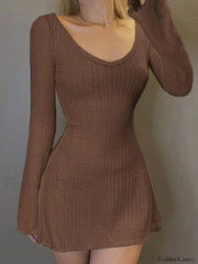 Backless Knitted Long Sleeve Mini Dress Mini Dresses