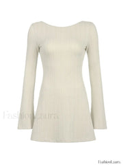 Backless Knitted Long Sleeve Mini Dress Mini Dresses