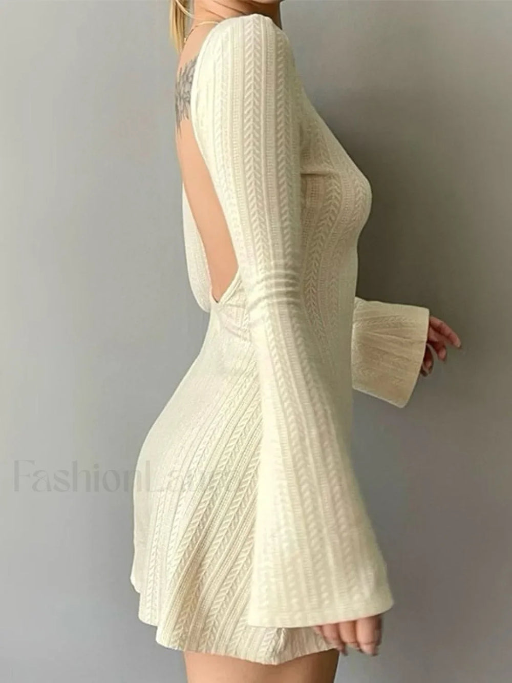 Backless Knitted Long Sleeve Mini Dress Mini Dresses