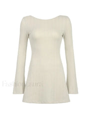 Backless Knitted Long Sleeve Mini Dress Mini Dresses