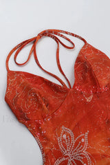 Backless Neck Print Diamond Hip Skirt Spice Girl Floral Dress