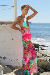 Backless Strappy Printed Seaside Vacation Floral Dress