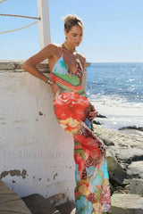 Backless Strappy Printed Seaside Vacation Floral Dress