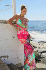 Backless Strappy Printed Seaside Vacation Floral Dress