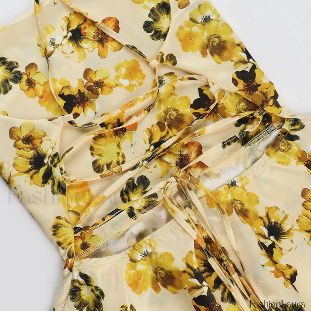 Backless Strappy Slim Fit Mini Floral Dress