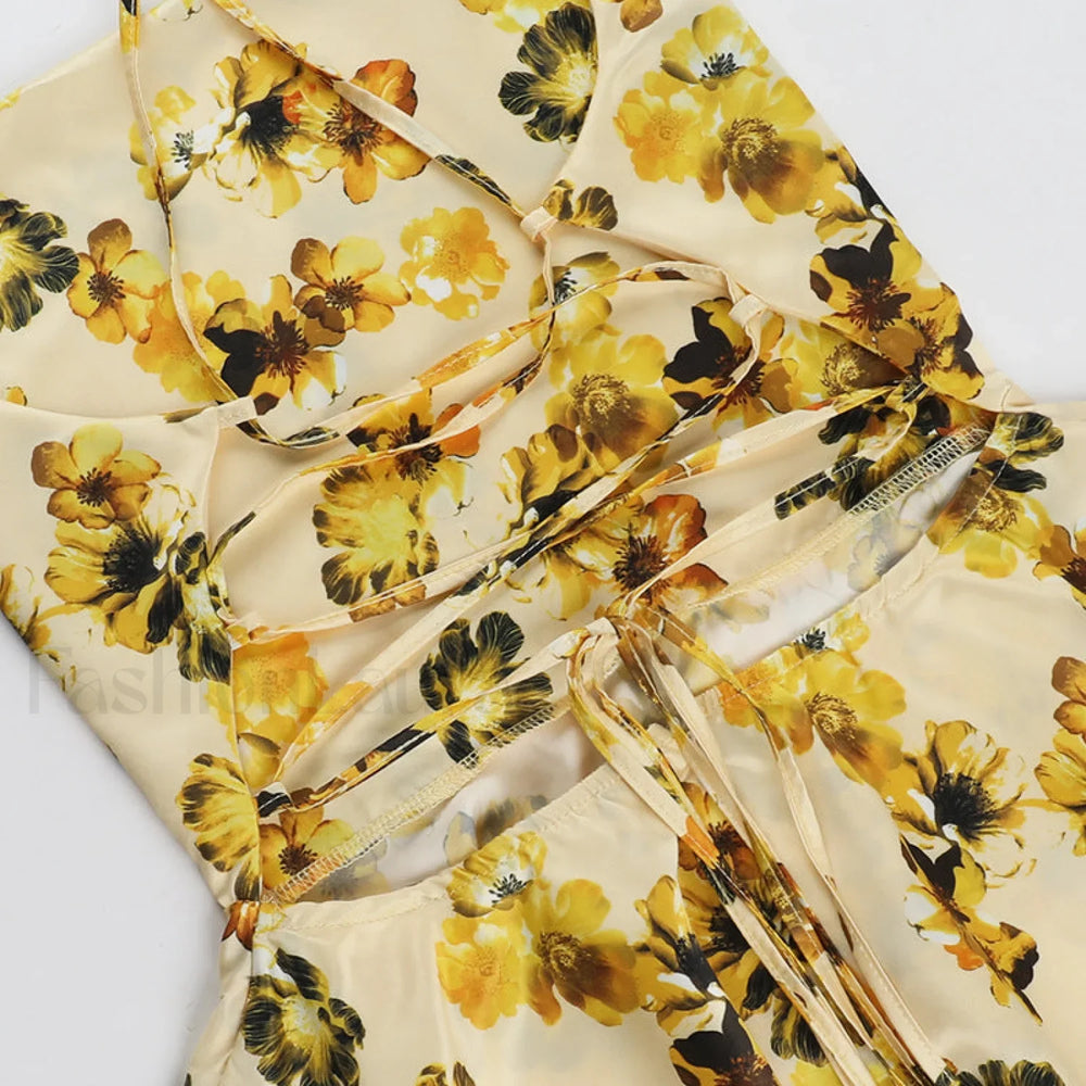 Backless Strappy Slim Fit Mini Floral Dress