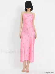 Bandage Off Shoulder Floral Dress Pink / L