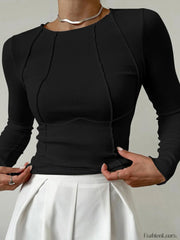 Basic Piping Graceful Long Sleeve Top Black / XS T Shirts