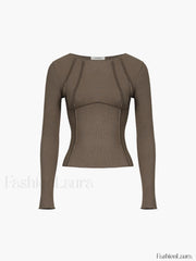 Basic Piping Graceful Long Sleeve Top Brown / XS T Shirts