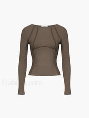 Basic Piping Graceful Long Sleeve Top Brown / XS T Shirts