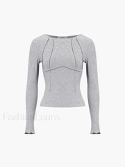 Basic Piping Graceful Long Sleeve Top Grey / XS T Shirts