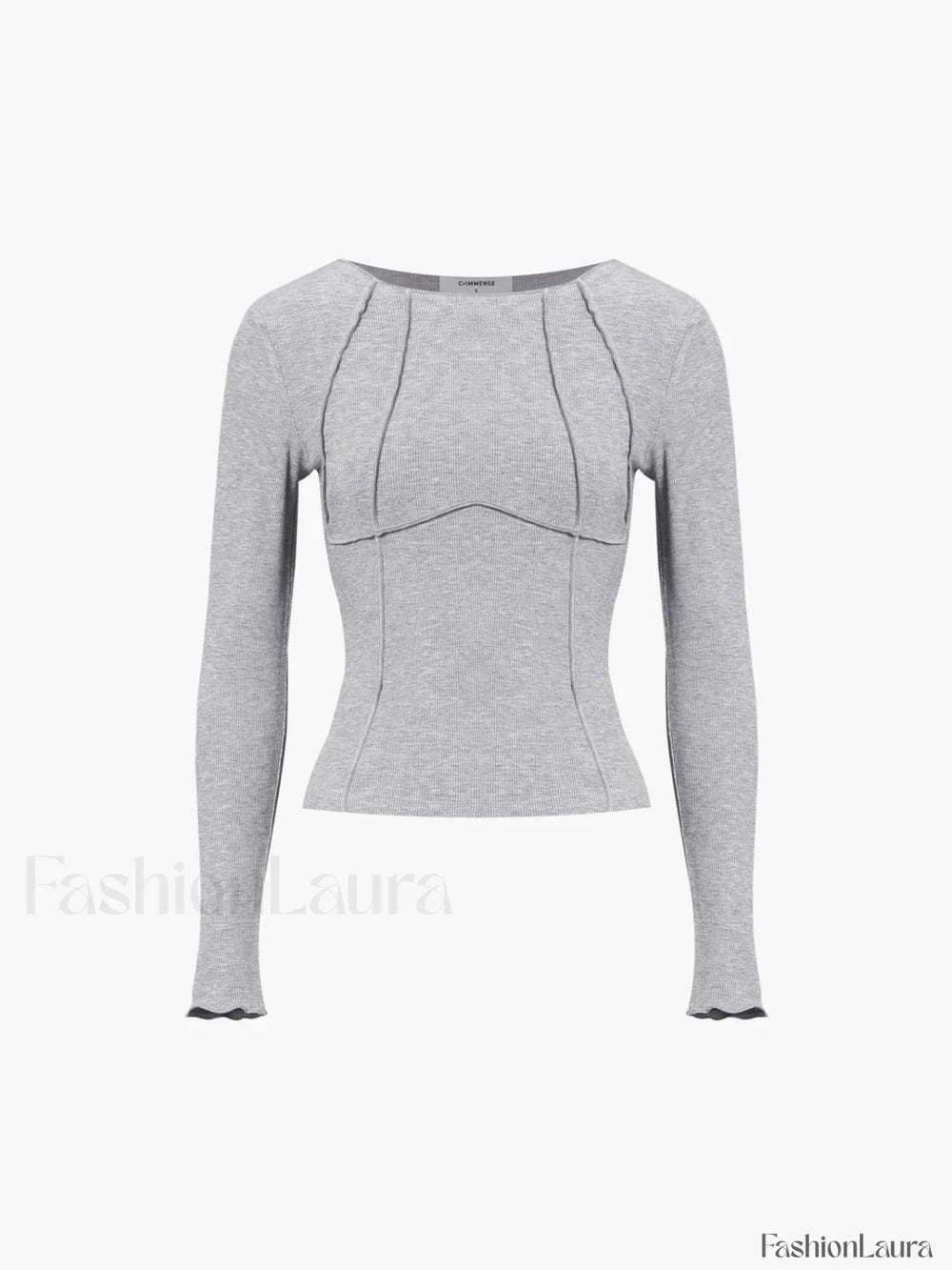 Basic Piping Graceful Long Sleeve Top Grey / XS T Shirts
