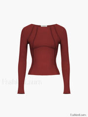 Basic Piping Graceful Long Sleeve Top Red / XS T Shirts