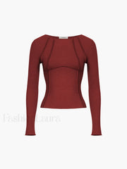 Basic Piping Graceful Long Sleeve Top Red / XS T Shirts