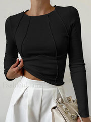 Basic Piping Graceful Long Sleeve Top T Shirts