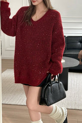 V Neck Sequin Oversized Sweater