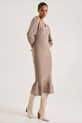 Contrast Trim Ruffle Sweater Dress