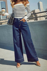 High Waist Wide Leg Jeans Dark Blue / S
