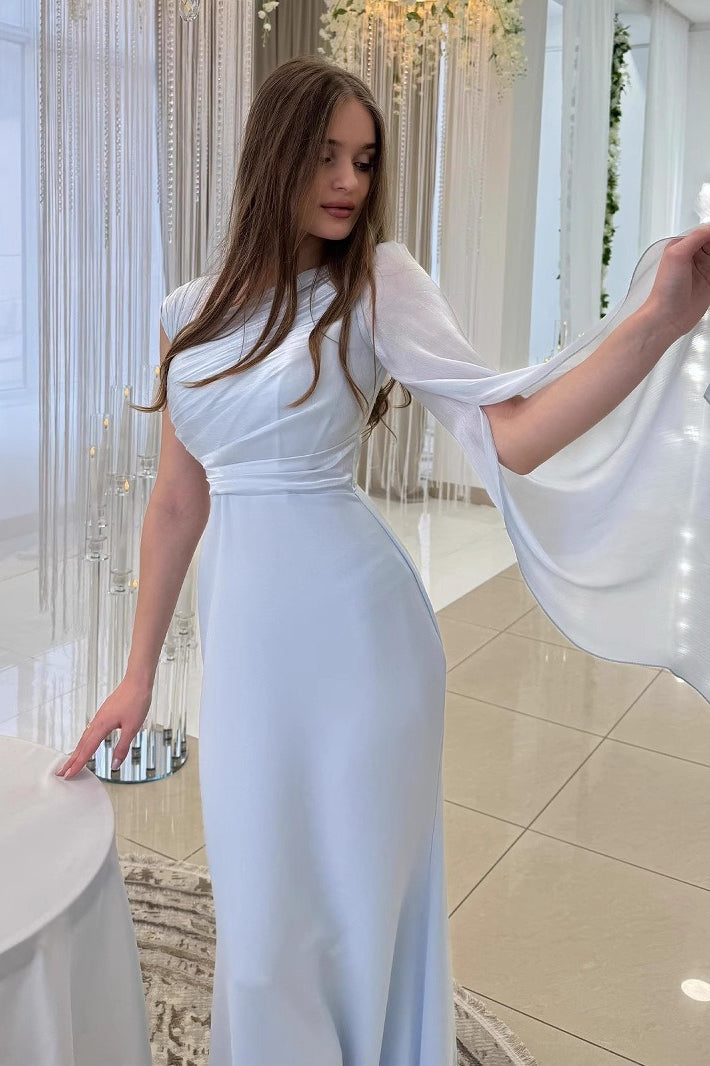 Chiffon One Shoulder Formal Dress S / Blue