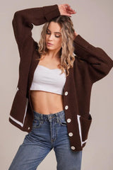 Color Block Pocket Cardigan S / Red