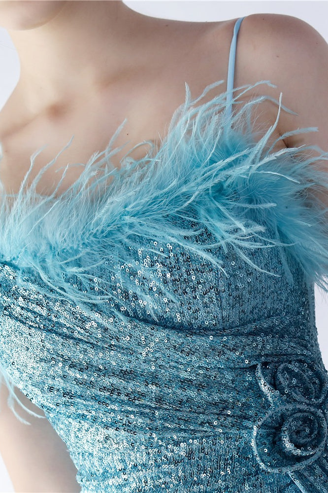 Ostrich Feather Embellished Maxi Dress