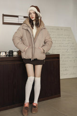 Faux Fur Panel Cropped Puffer Jacket